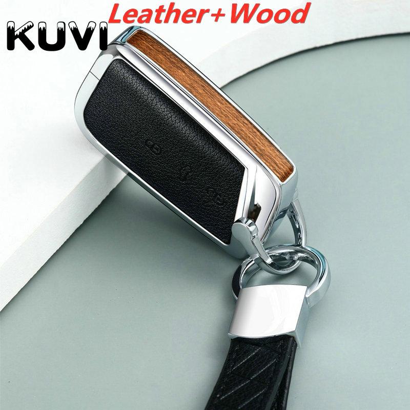 Alloy Leather Car Key Cover For Vw Volkswagen Magotan Passat B8 Skoda Superb Kodiaq A7 Smart Keychain Remote Fob Protector Case
