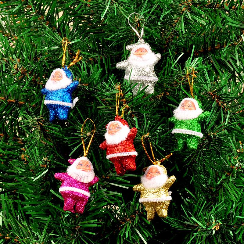 6pcs Colorful Christmas Santa Claus Ornaments Xmas Tree Hanging Decoration Multi-color Mini Glitter Drop Hanging Decor Gifts