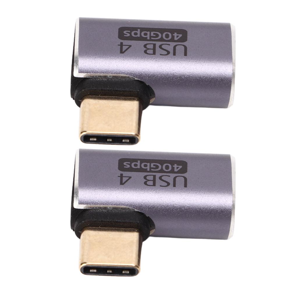 2Pcs Type C Male to Female Right Angle Connector 40Gbps 90 Degree USB C Adapter for Transmission