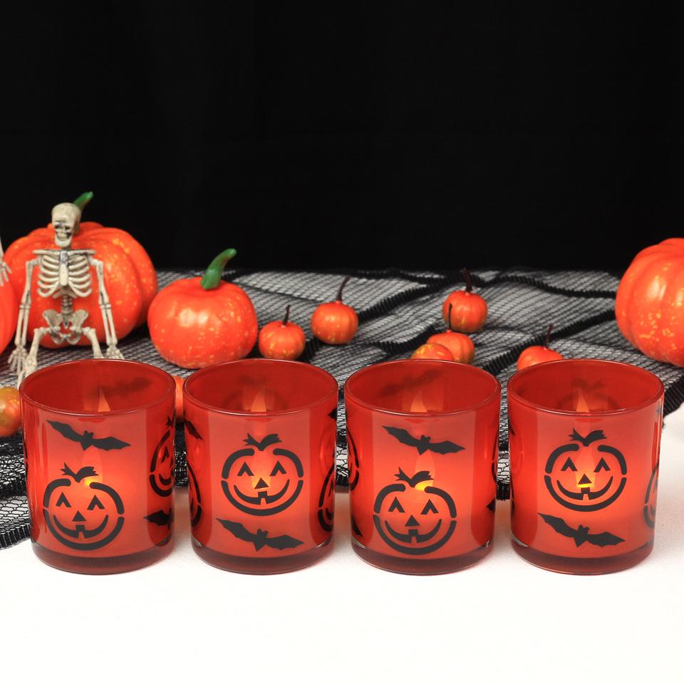 Halloween Pumpkin Bat Glass Candle Holder - 2006 Aromatherapy Ornament
