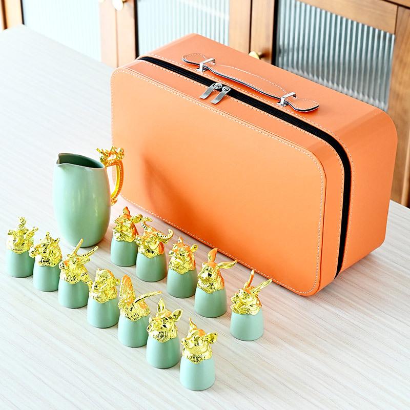 Ceramic Zodiac with Divider, White Cup, Travel Tea Set, Wine Party Activity, Festival Gift