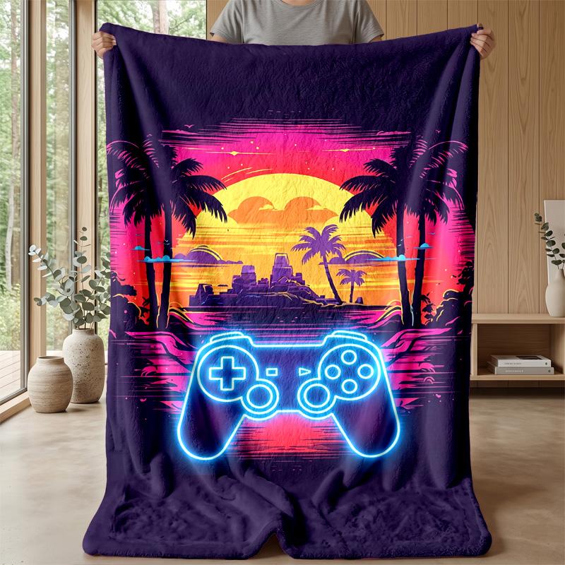 Neon Gamepad Jungle Theme blanket Lightweight Warm Flannel Blanket Decorative Throw Blanket for Home Decoration