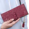 Elegant Women Leather Card Holder Long Trifold Wallet With Tassel And Checkbook Pocket