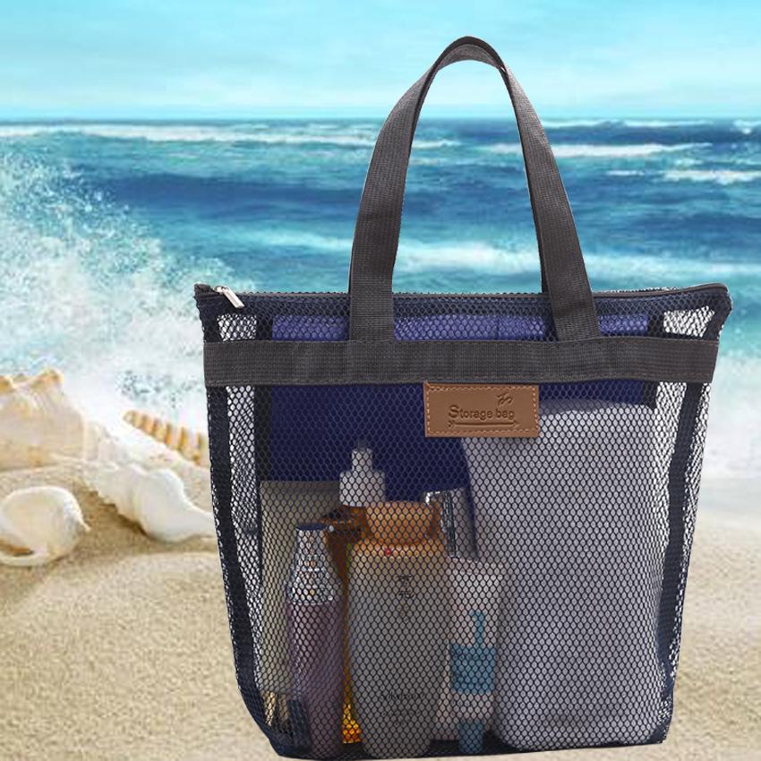 Mesh Beach Tote: Travel Storage & Toiletry Bag with Barcode Sticker