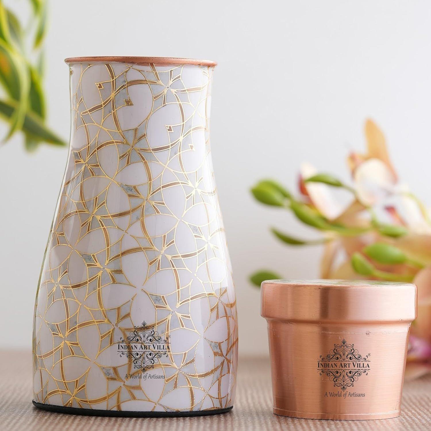 

Gold Block Print Copper Water Bedroom Bottle, Designer Copper Drinkware, Volume- 950 ML