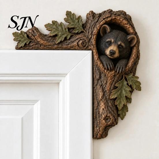 Chipmunk Shelf Sitter 2Pcs Tree Hollow and Animal Wooden Door Topper, Rustic Forest Style Decorative Country Decor for Windowsills Corner Decor,