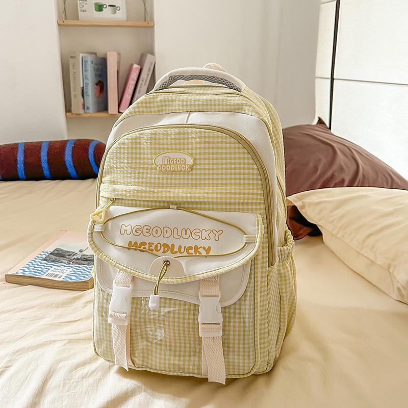 Korean Version Ins New Schoolbag Women's High-value Plaid Backpack High School Students Large-capacity Backpack