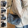 Retro Washed Denim Crossbody Bag for Women In Summer, Simple and Artistic Casual, Multi Pocket Single Shoulder Small Square Bag