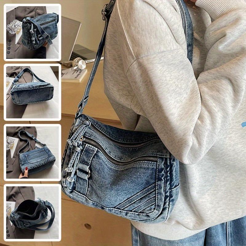 Retro Washed Denim Crossbody Bag for Women In Summer, Simple and Artistic Casual, Multi Pocket Single Shoulder Small Square Bag