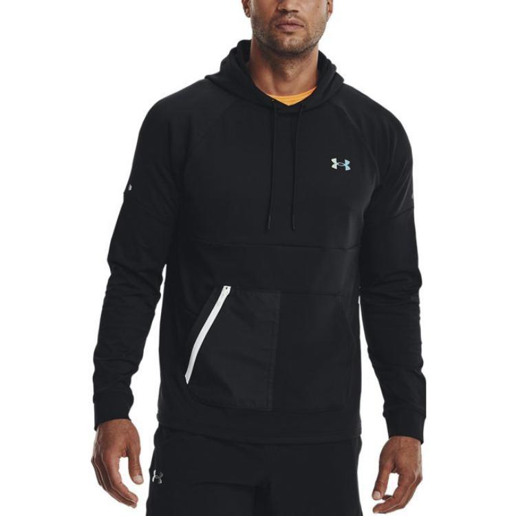 Under Armour Solid Color Logo Print Drawstring Hoodie Long Sleeve Men Tops Black 1370450-001