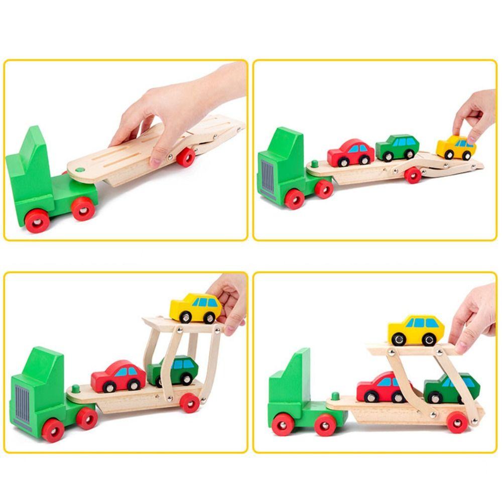 Trailer Double Layer Car Model Simulation Wooden Transportation Toys  Kids Toy