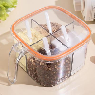 Gewürzbox 4 Fächer Transparentes Gewürztöpfchen mit Deckel für Küche Salz Pfeffer Zucker Orange