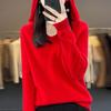 Women's V-Neck Hooded Wool Sweater - Autumn/Winter Loose Knit Pullover
