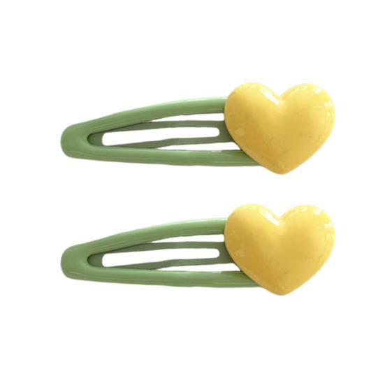 2Pcs Girl Hairpins Candy Color Heart Decor No Slipping Traceless Hair Pins Side Bangs Hair Clips Versatile Hair Accessories
