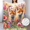 A Soft And Warm Fleece Throw Blanket with a Floral Fox Pattern, Perfect for Use On The Sofa, for Home Relaxation, As an Air Conditioning Blanket, for