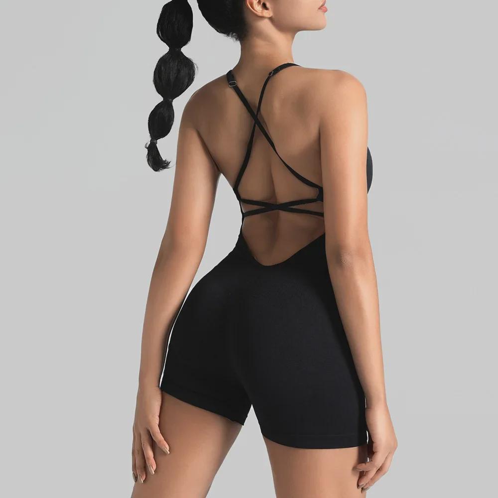 Elegant Cross-Back Quick-Dry Yoga Jumpsuit - High-End Summer Sportswear