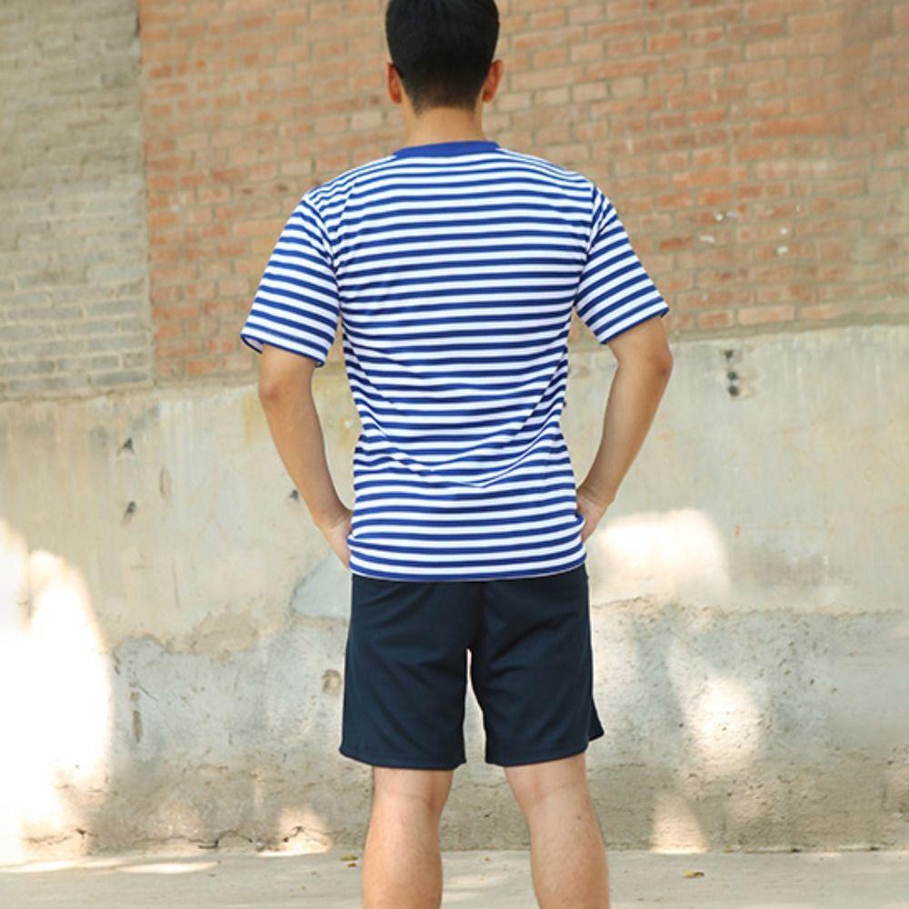 Blue and White Striped Oversized Stripe T-Shirt Sea Soul Shirt Man's Short Sleeved Top  Male/Female