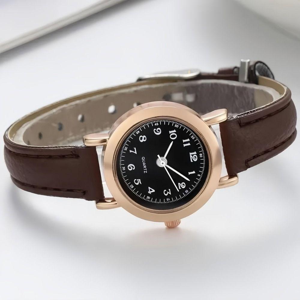 Soft Leather Strap Student Wristwatch Round Dial Quartz Clock  For Men and Women