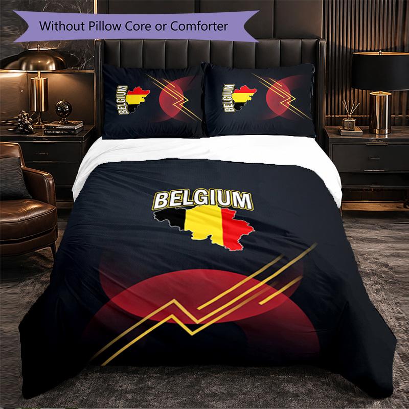 Belgium Football Pattern 3 Pieces Bedding Set Soft Microfiber Duvet Cover with Pillow Cases for Bedroom