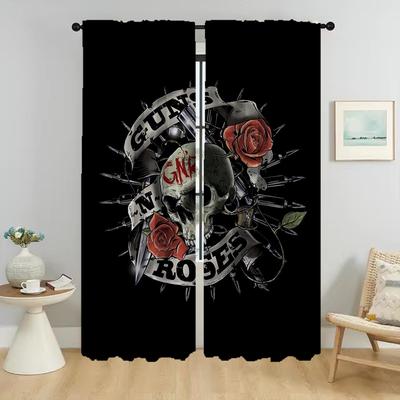 Tulle for Bedroom Rock-Gun Roses Window Curtain for Room 2 Panel Halloween Decoration Home Interior Curtains 2 Pieces Shades