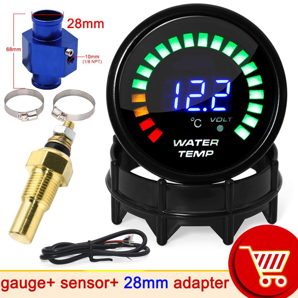 52mm 20 LED Light Digital Water Temperature Gauge + 10mm Water Temp Sensor with Joint Pipe Sensor Adapter Car 20~150 Celsius