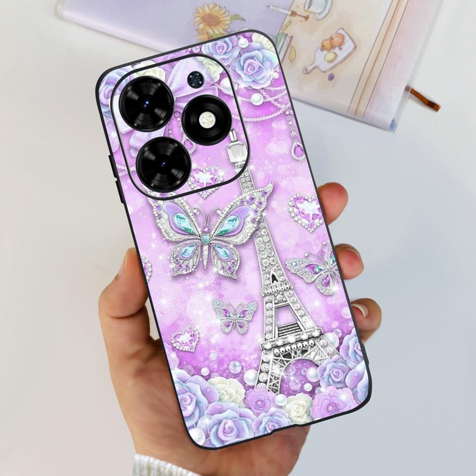 For Cover Tecno Spark Go 2024 Bumper Case Butterfly Cute Cat  Flower Phone Cover Soft Clear Silicone TPU cAPAS Spark GO 2024 Bag
