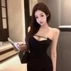 #Summer New Pure Desire Wind Drill Chain Splicing Hollow Tube Top Slim and Thin Women's Fixed Belt Chest Pad