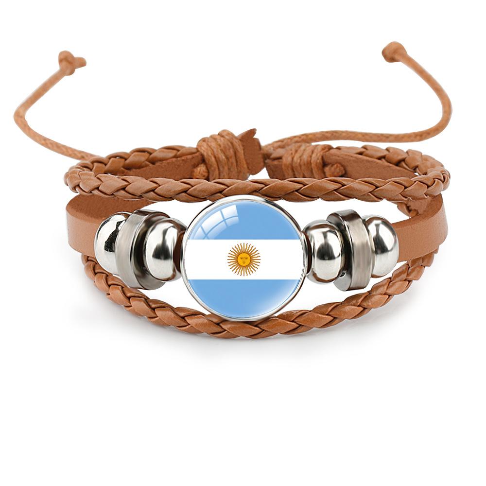 World Cup Leather Bracelet National Flag Soccer Match Souvenir  Adjustable Cowhide Woven Bracelet for Men Women,Sports  Fan Accessories