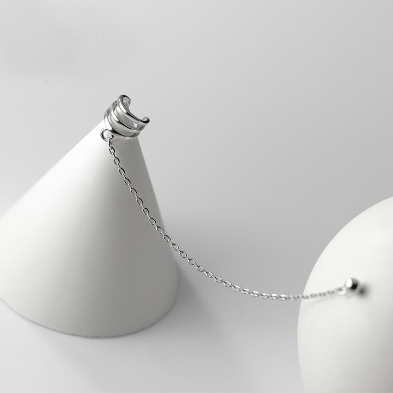 Cercei Argint Sterling 925 Femei Clip de Ureche Manșetă Lanț Legat cu Știft Mărgeluță Mică O Piesă