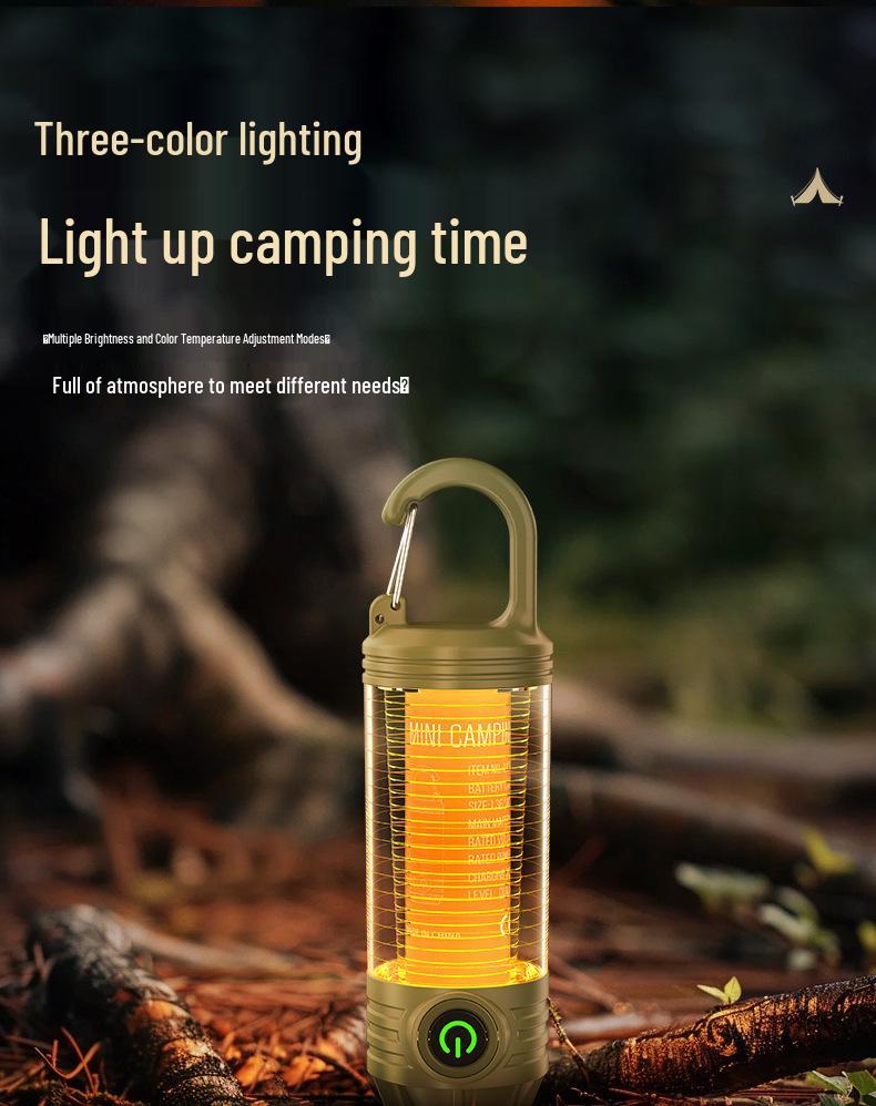 Portable Waterproof Camping Light with Type-C Charging, Hook, and Emergency Lighting