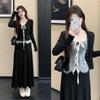 The new autumn French black long-sleeved dress women's clothing is popular this year, and the long dress is a suit.