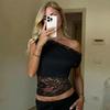 Damen Sexy Spitze Patchwork Schlanke Passform Ärmellos Schräger Kragen Einfarbiges T-Shirt Top