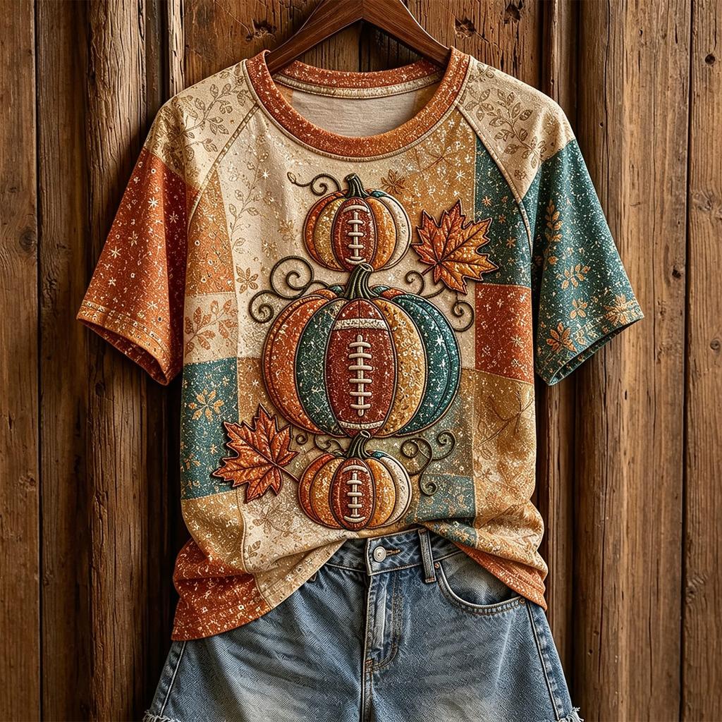 Women's Rugby Print T-Shirt with Short Sleeve and Neck for Casual Daily Wear