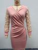 2025 Women's V-Neck Lace Long Sleeve Waist-Cinching Dress for Autumn/Winter