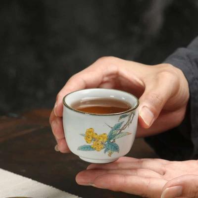 Kung Fu Tea Cup Moon White Ru Kiln Tea Cup Ceramic Master Cup Opening Tea Cup Large Tea Ru Porcelain Tea Cup