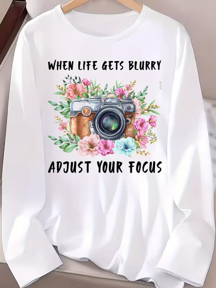 (Asian Size) Women Female Clothing Letter Cute 90s Casual Tee Lady Printed O-neck Long Sleeve T Shirt  Fashion Top Graphic T-shirts