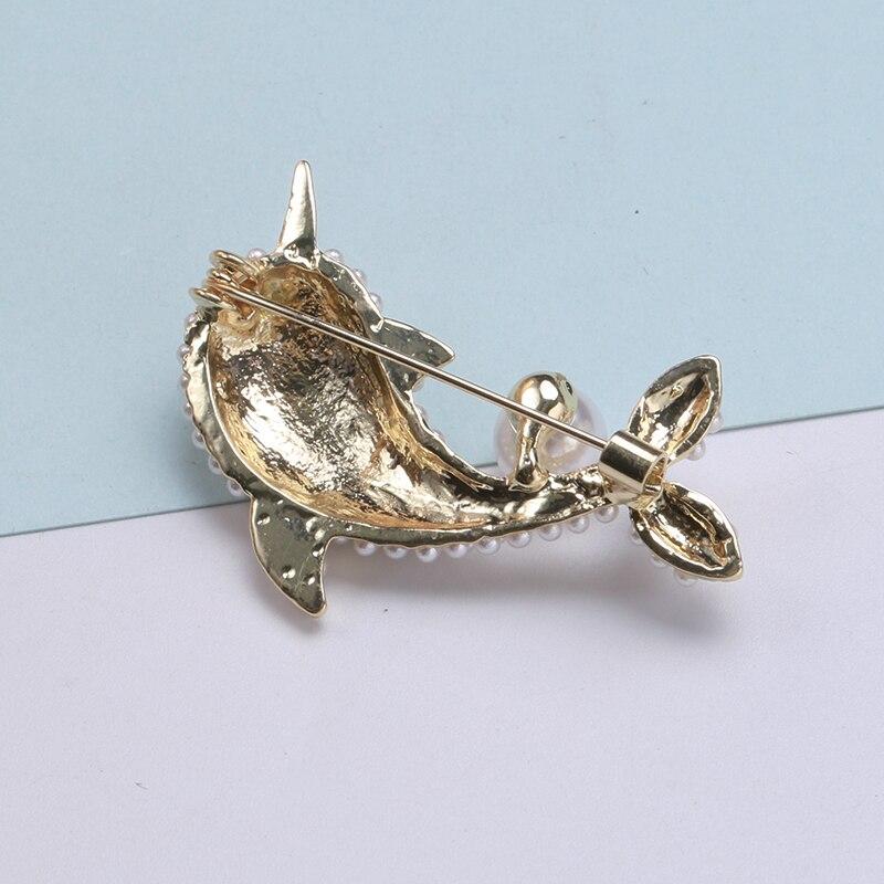 Blucome Lively Pearl Dolphin Shape Yellow Enamel Brooches For Women Kids Coat Collar Scarf Clothes Pins Accessories