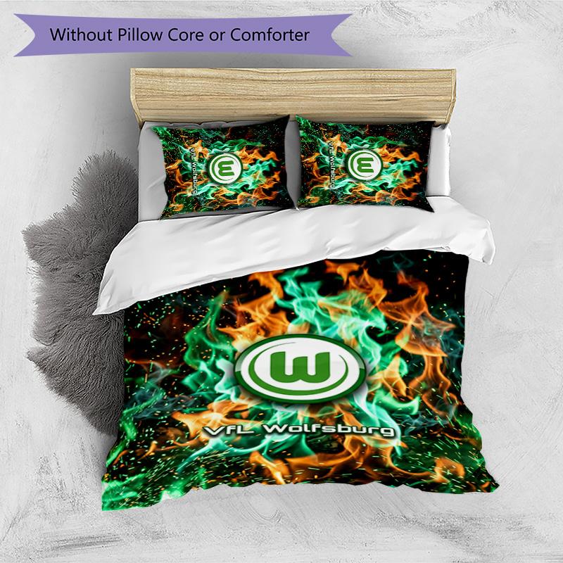 Set Biancheria da Letto 3 Pezzi Stampato FC VfL Wolfsburg Traspirante Copripiumino con Federe Biancheria da Letto Decorativa per Camera da Letto Casa
