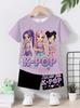 Summer Kpop Popular Cartoon Print Children Clothing Short Sleeve Shorts Set Featuring Casual Harajuku Children Clothes Girl Set
