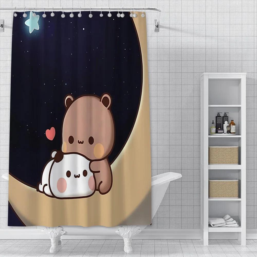 Cartoon Q-Quarto B-Bubu and Dudu Shower Curtain Waterproof Polyester Fabric Bath Curtains Home Bathroom Decor Curtain With Hook