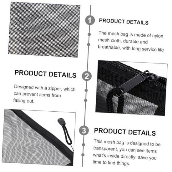 No-brand nylon black mesh cosmetic pouch set 10 zipper transparent design convenient storage organizer travel toiletry bag.