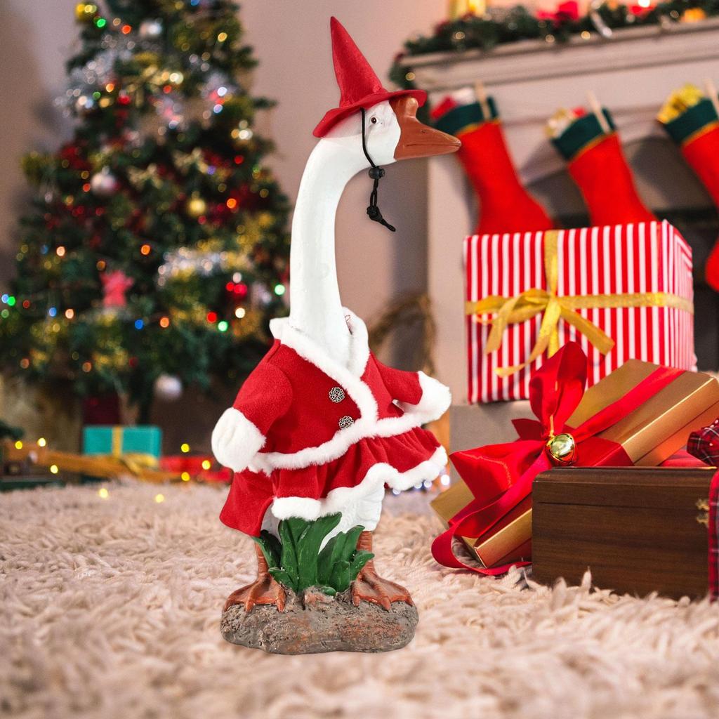 Christmas Porch Goose Figurine Outfit Funny Unique Porch Goose Statue Clothes Decoration for Party Garden Landscape Indoor Patio
