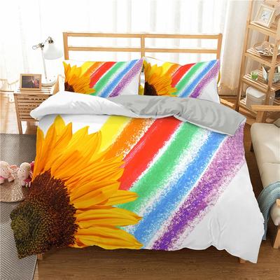 Sunflower Rainbow Soft Duvet Cover Yelow Flowers for Children Girl Women Floral Colorful Polyester Comfortable Quilt Cover Bedrom Decorations