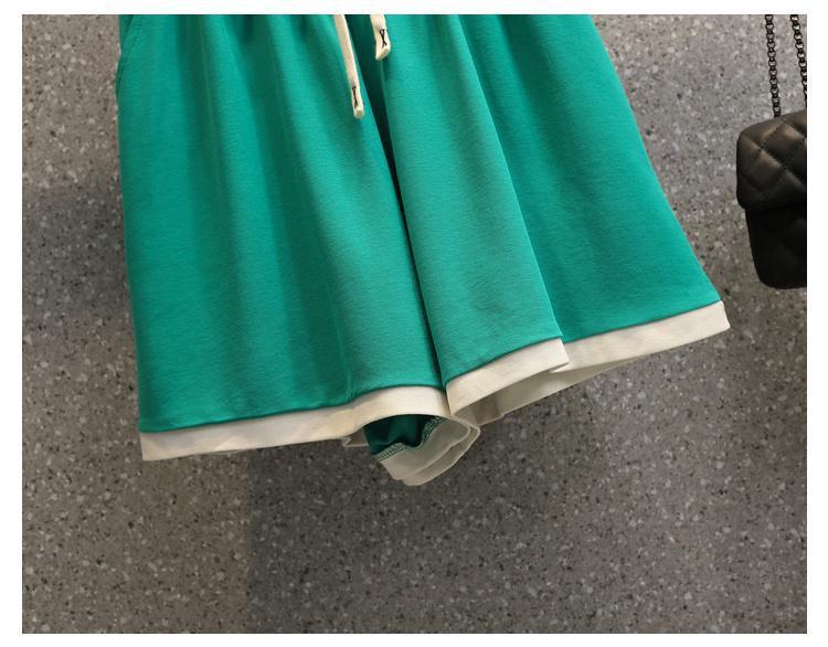 Women's Summer Embroidered Casual Shorts and Top Two-Piece Set - Korean Style, Plus Size, Sporty, Age-Reducing Fashion.