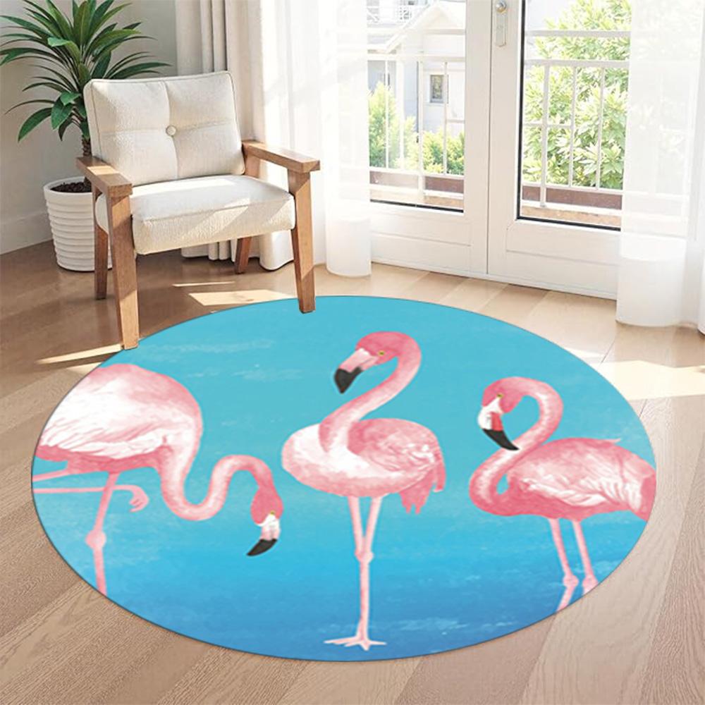 Flamingo Round Floor Rug Perfect for Dormitory Study Room Game Room Bedrooms Anti-slip Round Rug Decorate Offices Gift for Festivals