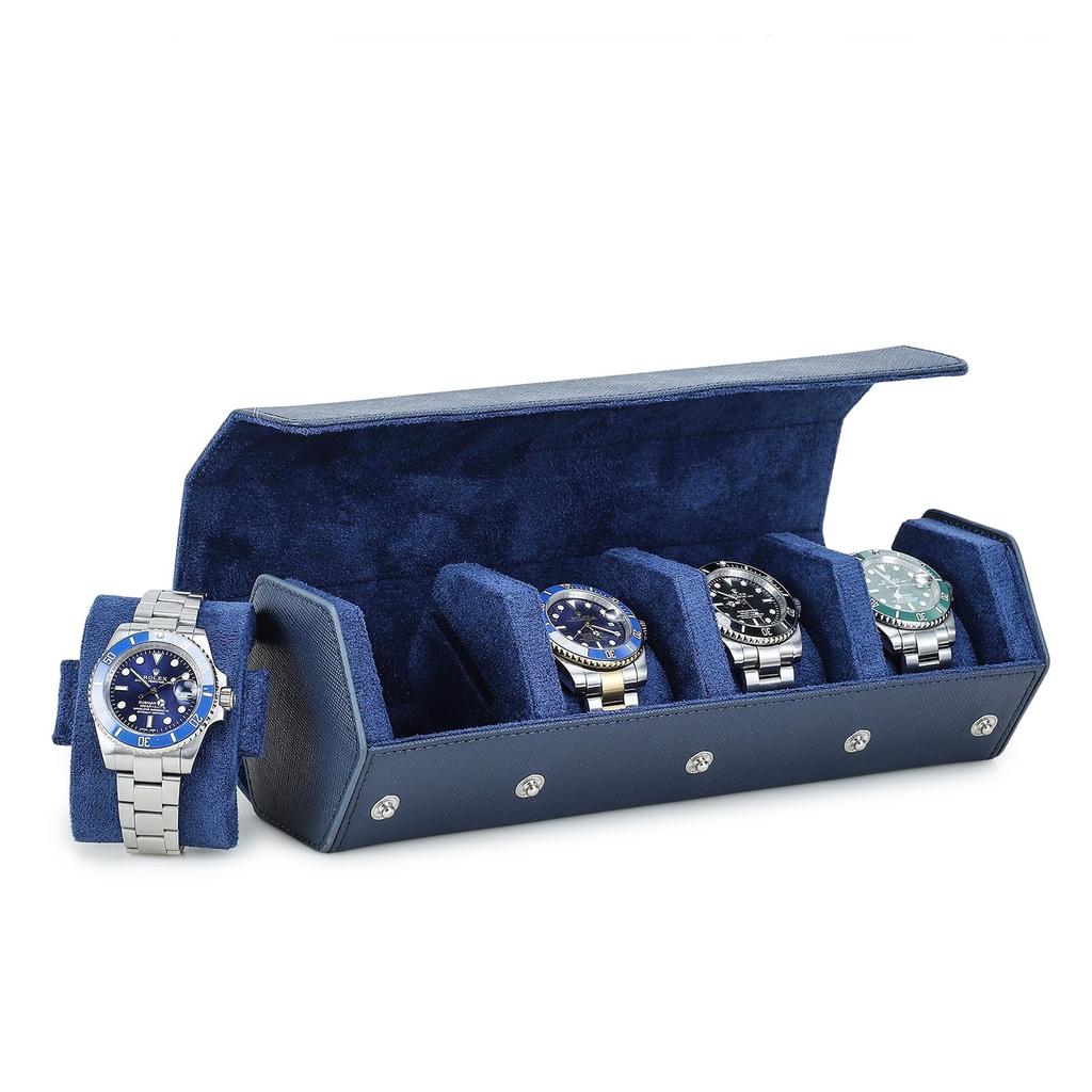 Family Watch Roll for 4 Hexagonal Retro Watch Case Genuine Leather Watch Case Watch Storage Box Luxury Velvet Interior Leather Metal Rubber Watch