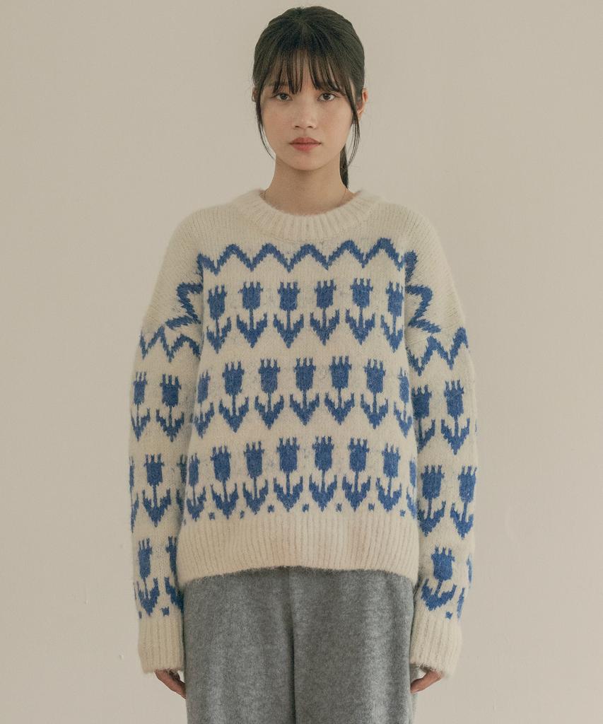 Banwonateullie Kn4240 Flower Hairy Wool Knit_Cream