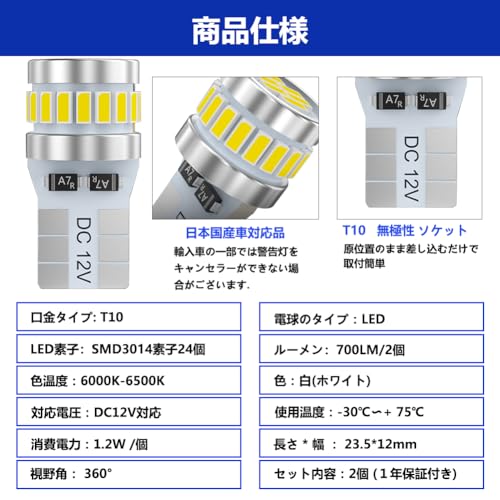T10 LED White Super Bright 10pcs LED T10 Vehicle Inspection Compliant 3014 LED Chip 24pcs 12V Car Position/License Lamp/Number Plate Light/Room L
