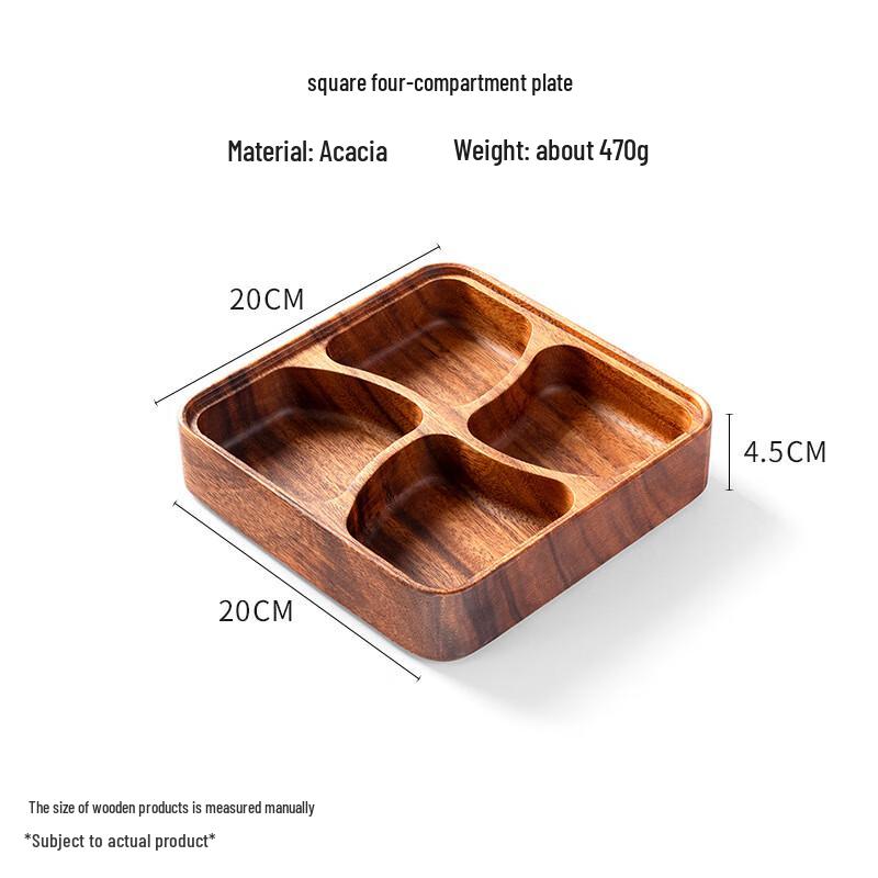 Acacia Wood Four-Compartment Snack & Fruit Plate
