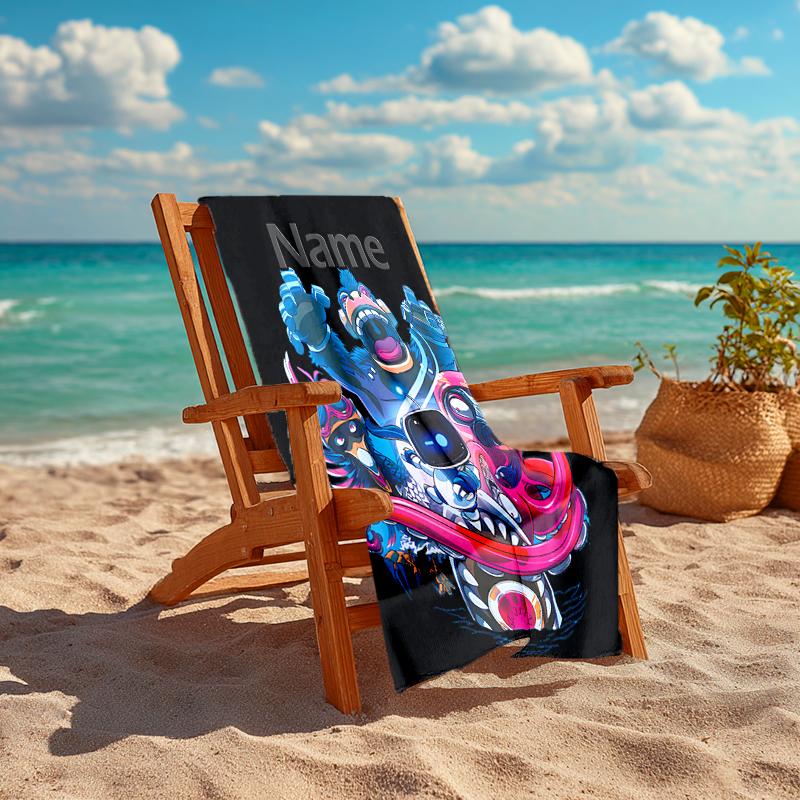 Personalized customized proof beach towel with Astro Bot  pattern - soft, absorbent, quick-drying, perfect swimming, camping&bathing